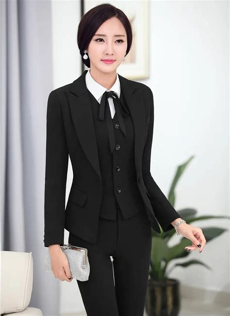 2016 Professional Formal Pantsuits Ladies Business Women Suits 3 Pieces With Jackets Pants