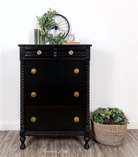 Vintage Black Five Drawer Chest of Drawers - Dresser refini | Chest of drawers, Drawers, Antique 