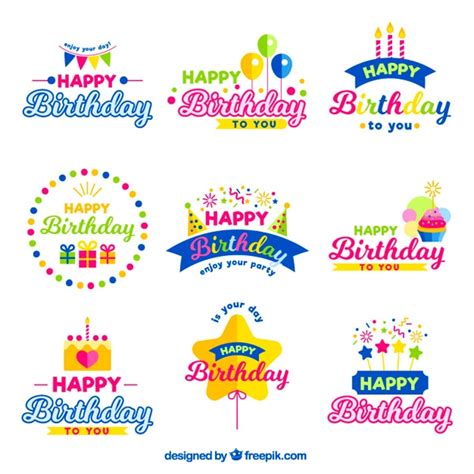 Colorful Birthday Badges Free Vector