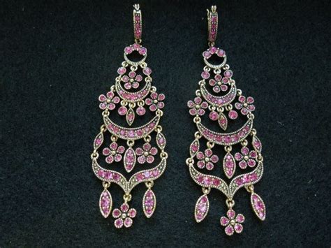 Vintage Monet Earrings Chandelier Style Gold Tone Pink Etsy Monet