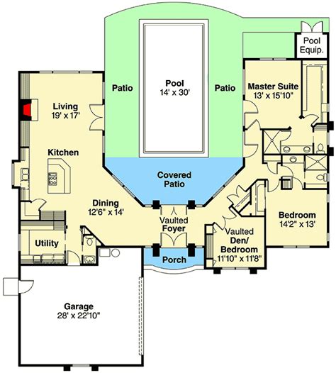 Browse our large selection of house plans to find your dream home. Wrap Around Central Courtyard with Large Pool - 72108DA ...