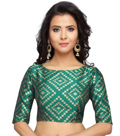 Womens Boat Neck Saree Blouse Half Sleeve Wedding Party Occasion Wear