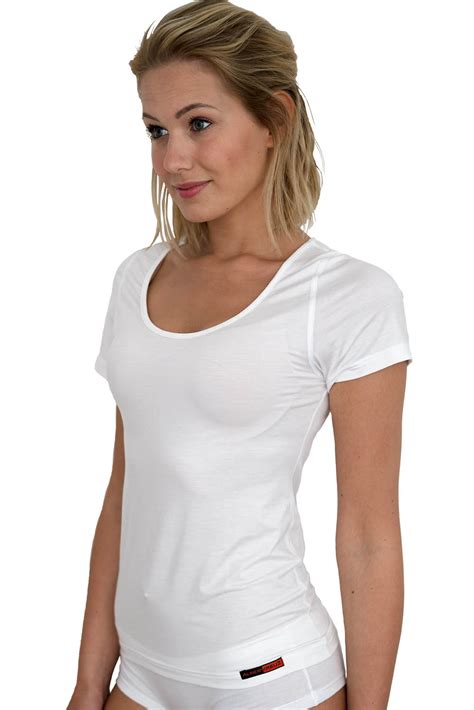 Albert Kreuz Womens Micromodal Undershirt Short Sleeves And Deep Scoop Neck White