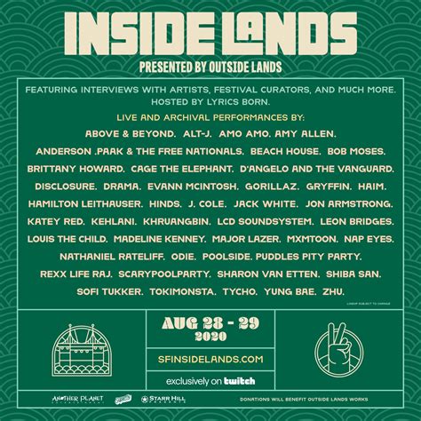 Outside Lands 2020 Lineup Tickets Schedule Dates Spacelab
