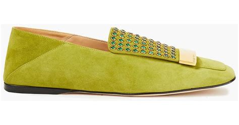 Sergio Rossi Sr1 Embellished Suede Collapsible Heel Loafers In Green Lyst