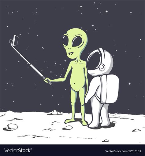 Alien Photographs Himself And Astronaut Royalty Free Vector