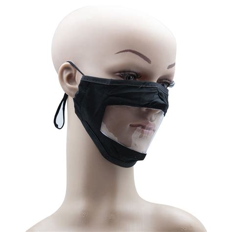 Adult Mask Fabric Clear Mouth Shield Adjustable Earloops Black For Deaf