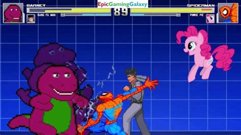 Spider Man And Pinkie Pie Vs Barney The Dinosaur And Kung Fu Man In A