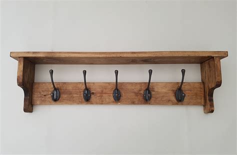 Traditional Wooden Wall Mounted Coat Rack With Shelf And Top Etsy