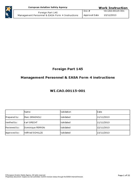 A4 Wi Cao00115 Foreign Part 145 Approvals Easa Form 4 Instruction