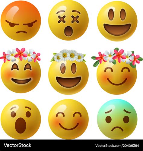 Set Of Smiley Face Emoji Or Yellow Emoticons Vector Image