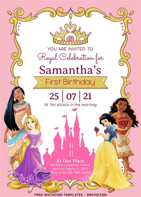 7 Sparkling Disney Princess Birthday Invitation Templates Download