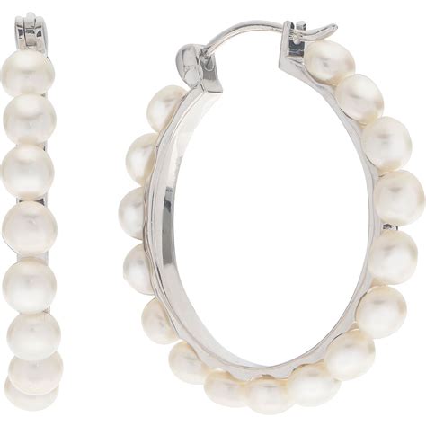Imperial Sterling Silver Cultured Pearl Hoop Earrings Gemstone