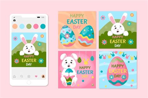 Free Vector Flat Easter Instagram Posts Collection