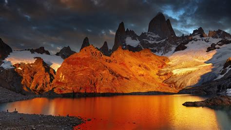 Patagonia Argentina Lake Mountain Dawn Snow Wallpaper Nature And