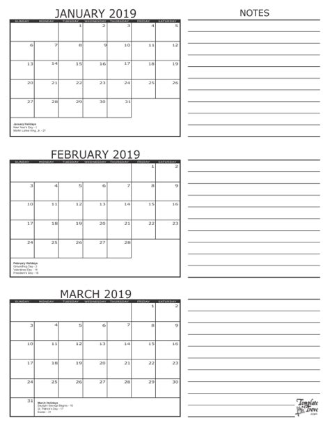 February March 2019 Calendar Printable Template Free Download
