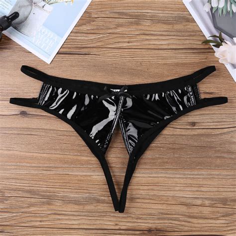 Sexy Womens Leather Lingerie Front Zippered Crotchless Panties Underwear Knicker Ebay