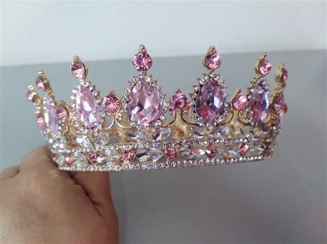 Corona De Lujo Cristal Rosa Dorado Princesa Xv Años Enviogra Meses