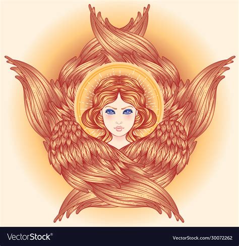Seraph Six Winged Angel Isolated Hand Drawn Vector Image