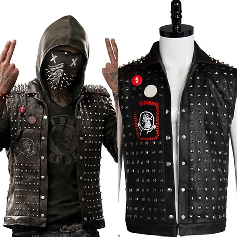 Watch Dogs 2 Wrench Cosplay Vest Costume Black Faux Leather Dedsec