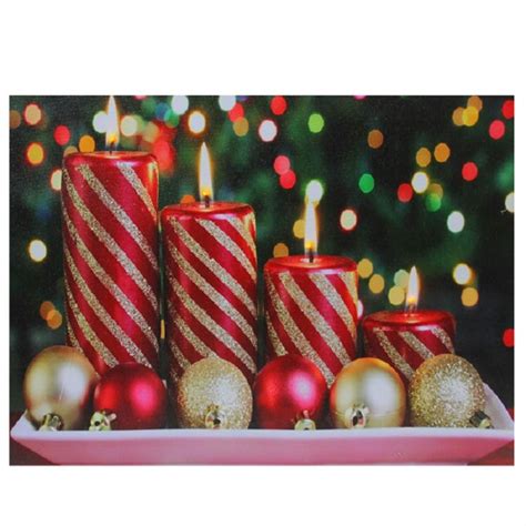 Led Lighted Christmas Candles With Ornaments Canvas Wall Art 1175 X