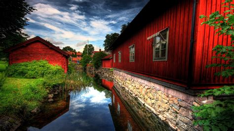 Wallpaper Sunlight Red Reflection House Green Evening Sweden