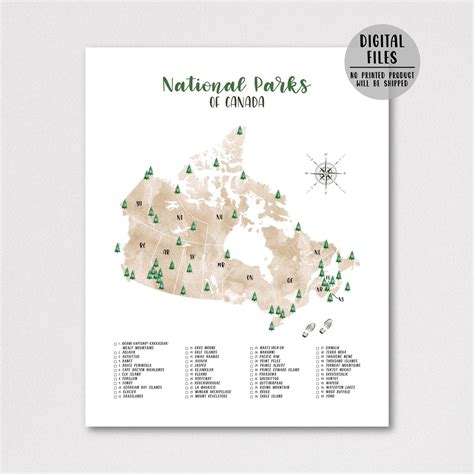 Canada National Parks Map Canada National Parks Etsy Uk