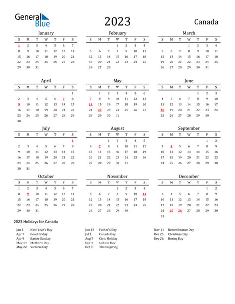 2023 Calendar Canada Free Printable Zohal