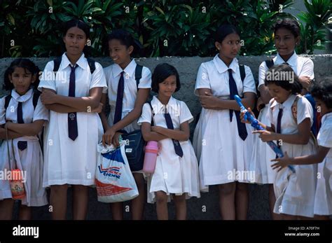 Schoolgirls In School Uniform Colombo Sri Lanka Asia Stock Photo Alamy