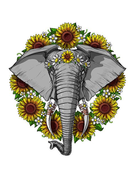 Elephant Sunflowers Digital Art By Nikolay Todorov