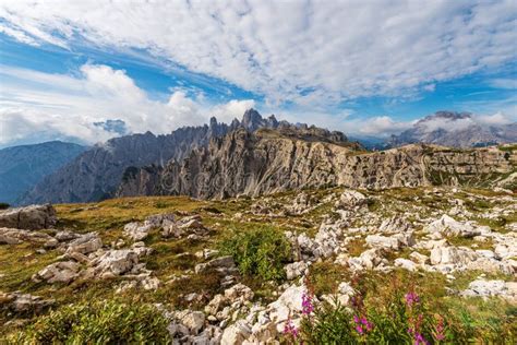 Mountain Range Of Cadini Di Misurina And Peak Of Monte Cristallo