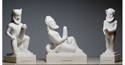 SET OF 3 SATYRS Faunus Faun Phallus Nude Male Penis Statue Sculpture