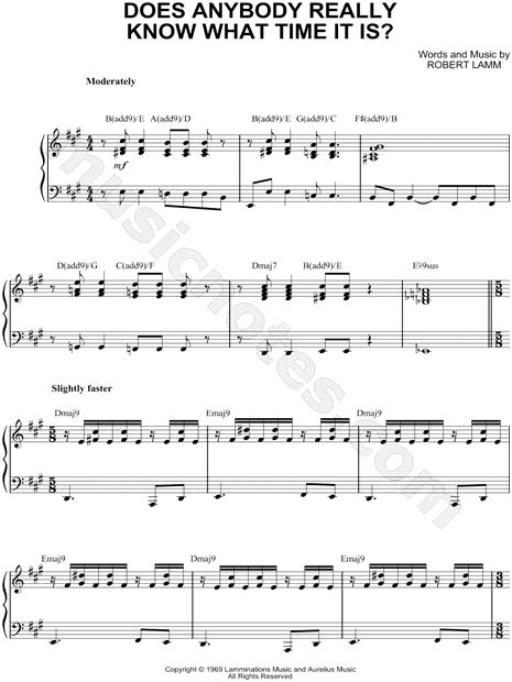 Chicago Does Anybody Really Know What Time It Is Sheet Music In A