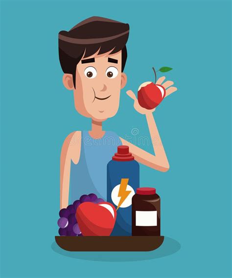 Young Man Healthy Lifestyle Cartoon Young Man Eating Healthy Cartoons