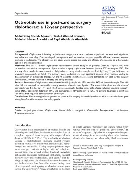 Pdf Octreotide Use In Post Cardiac Surgery Chylothorax A 12 Year