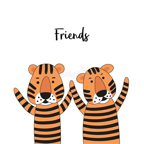 Two Cute Cartoon Tigers Friends Stock Vector Illustration Of