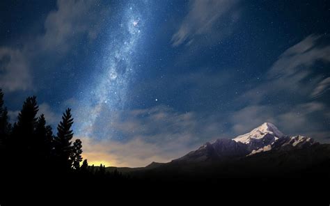 Mountain Space Stars Milky Way Trees Wallpapers Hd