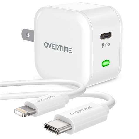 Usb C Charger Set Overtime 20w Fast Charger And Usbc Lightning Cable 6ft White