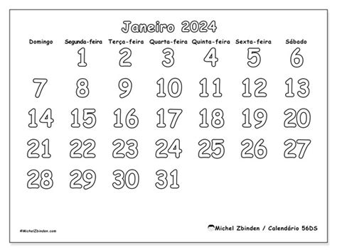 Calendário de janeiro de 2024 para imprimir 621DS Michel Zbinden PT