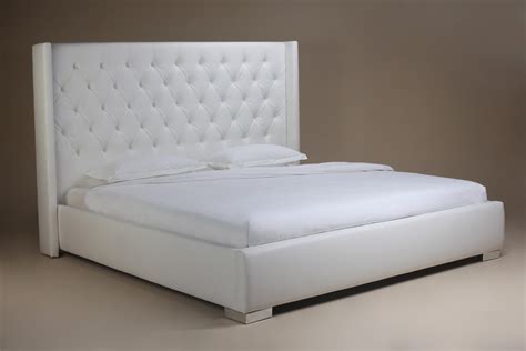 regal bed faux leather tufted headboard finish white chrome size king