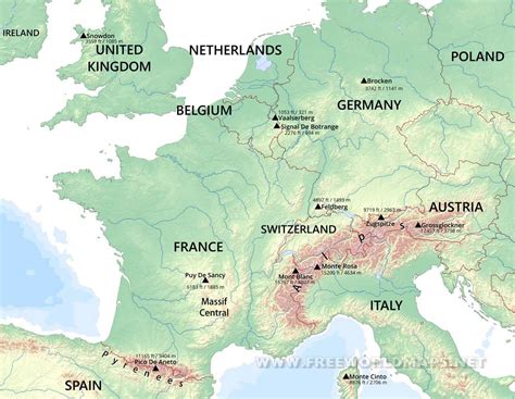 Map Of Europe Mountains Ranges Map