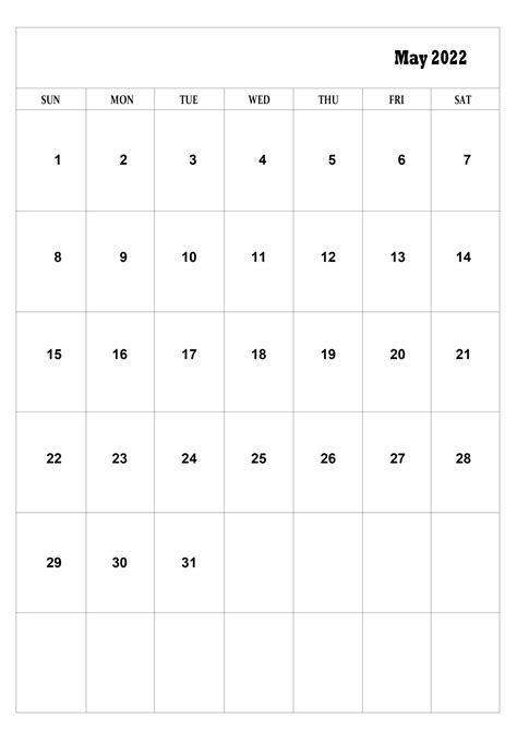 Free Printable May Calendar 2022 A4 Template