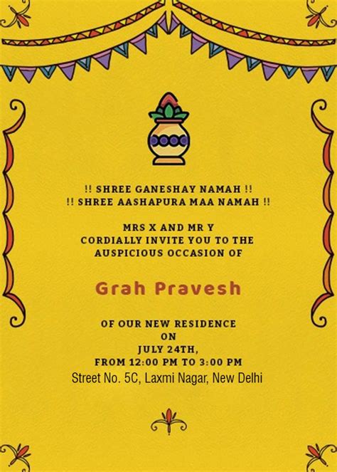 Griha Pravesh Housewarming Invitation Card Messages Wording Ideas