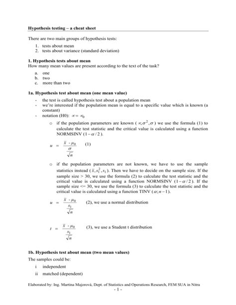 Hypothesis Testing A Cheat Sheet