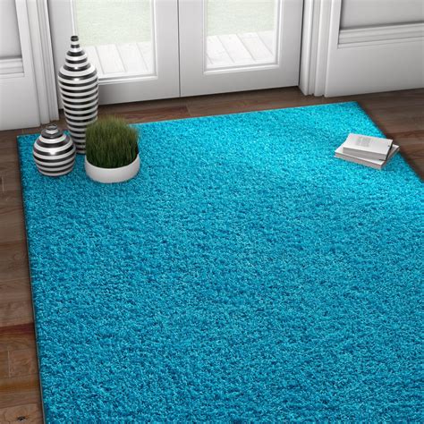 Well Woven Tacoma Enchanting Modern Solid Turquoise 33 X 5 Shag Area