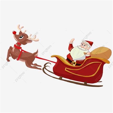 Santa Claus Sleigh White Transparent Christmas Reindeer Pulling Santa Claus In A Sleigh Santa