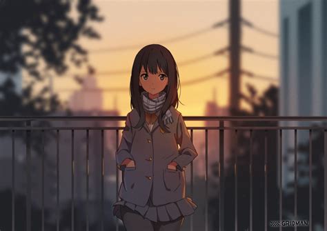 Fond Décran Anime Filles Anime Le Coucher Du Soleil Ssss Gridman