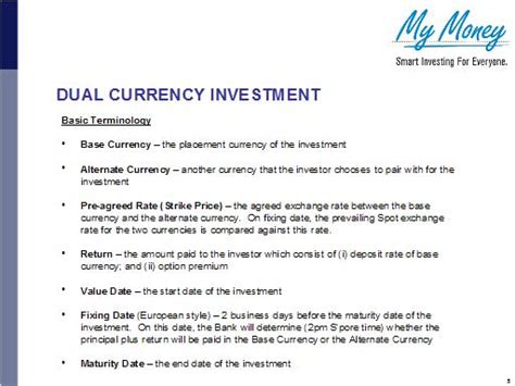 A dual currency investment is a high risk investment which could result in you getting back significantly less than the amount you invested. Dual Currency Investments (DCIs) and Equity Linked Notes ...