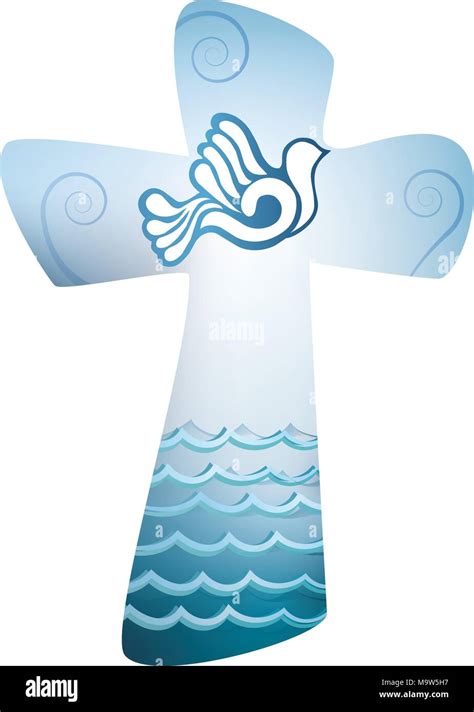 Christian Cross Baptism Holy Spirit Symbol With Dove And Sea Stock