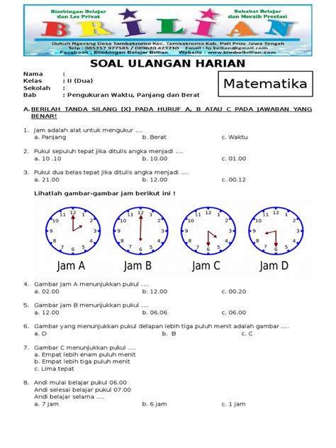 Soal Matematika Kelas 2 Sd Bab 4 Pengkuran Waktu Panjang Dan Berat Dan